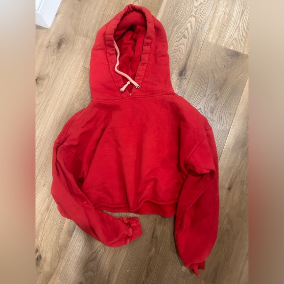 Re/done raw hem cropped hoodie small red - Picture 9 of 9